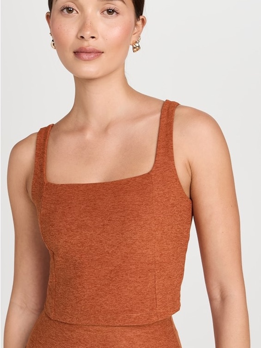 Beyond Yoga Square-Neck Cropped Tank in Rust
